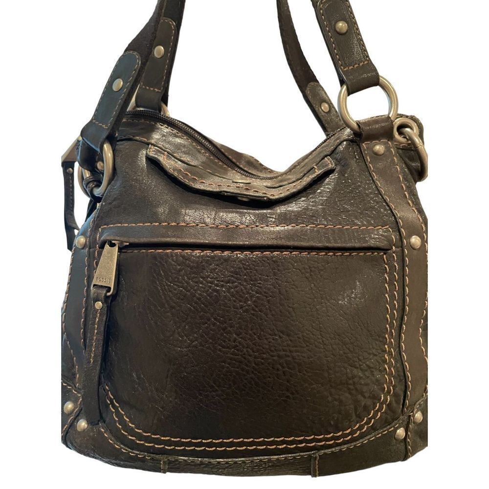 Brown LeathervFossil over the Shoulder Bah